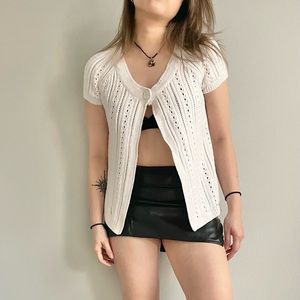Crochet Knit White Cardigan , Sonoma Knitted Short Sleeves Cotton Y2K Cardigan,